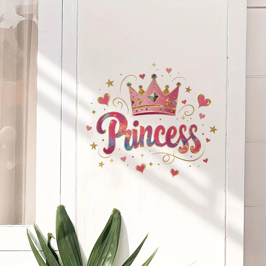 Adorable Princess Wall Decals, Removable Decor With Pink Crown Princess Hearts Stars For Nursery Girls’ Bedroom, Birthday Decor