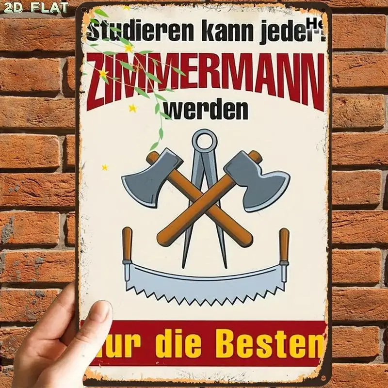 2D Flat,1pc,Retro VintageZimmermann Tool SignMetal Tin Sign, Pre-Drilled Holes, Suitable for Indoor, Garden,Outdoor, Toilet Deco
