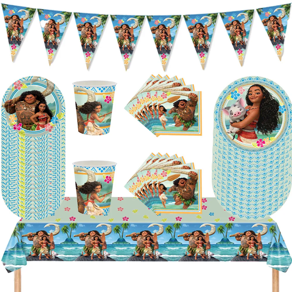 

New Disney Moana Birthday Party Decoration Moana Maui Disposable Tableware Backdrops Baby Shower Kids Girls Party Supplies