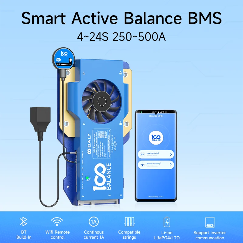 Daly 100 BALANCE BMS 300A 400A 500A 250A 8-17S bms WIFI bt smart Active Balance 1A 4-8s 8-24S BT Lifepo4 NMC Li-Ion