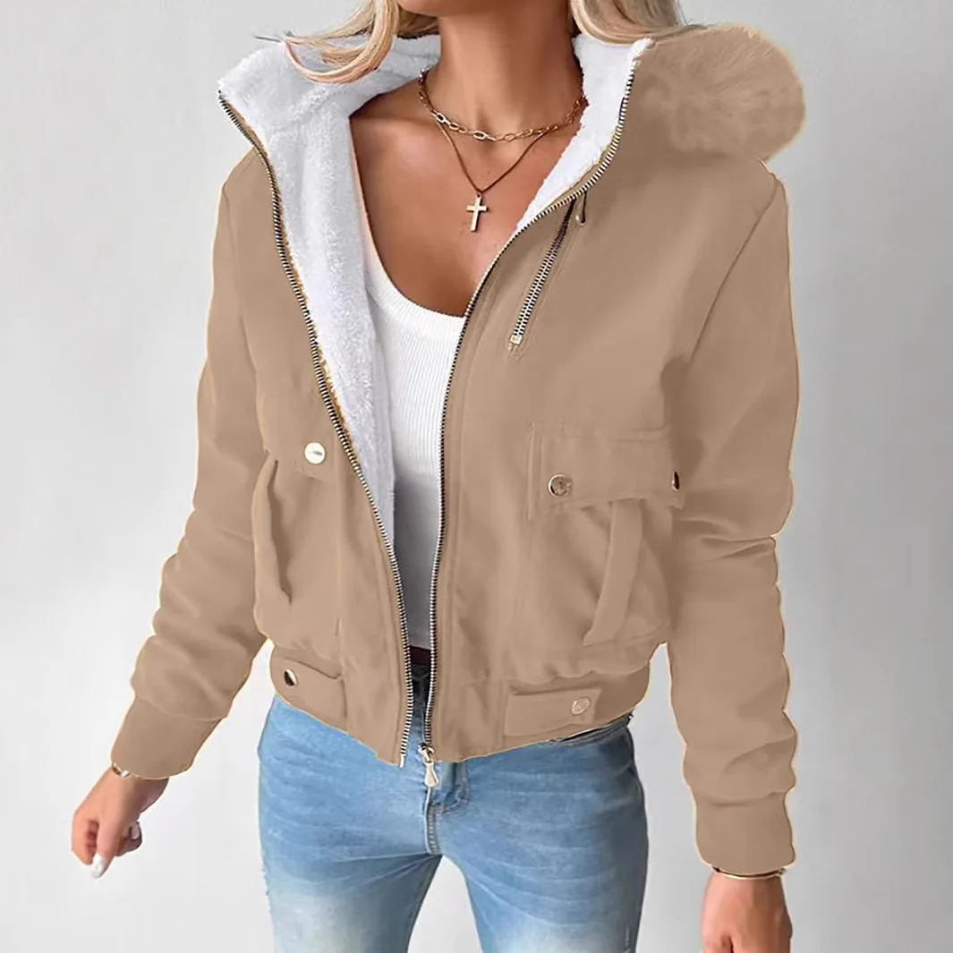 Women's Slimming Collar Jacket Windproof Solid Color Hooded Lightweight Non Bulky Breathable Long Sleeve Comfortable Outerwear