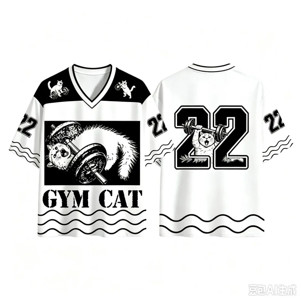 Summer Fashion New Design Fun Cats 3D Print Men Women's V-Neck Sports TShirt Breathable and quick-dry Street Y2K Family Clothing