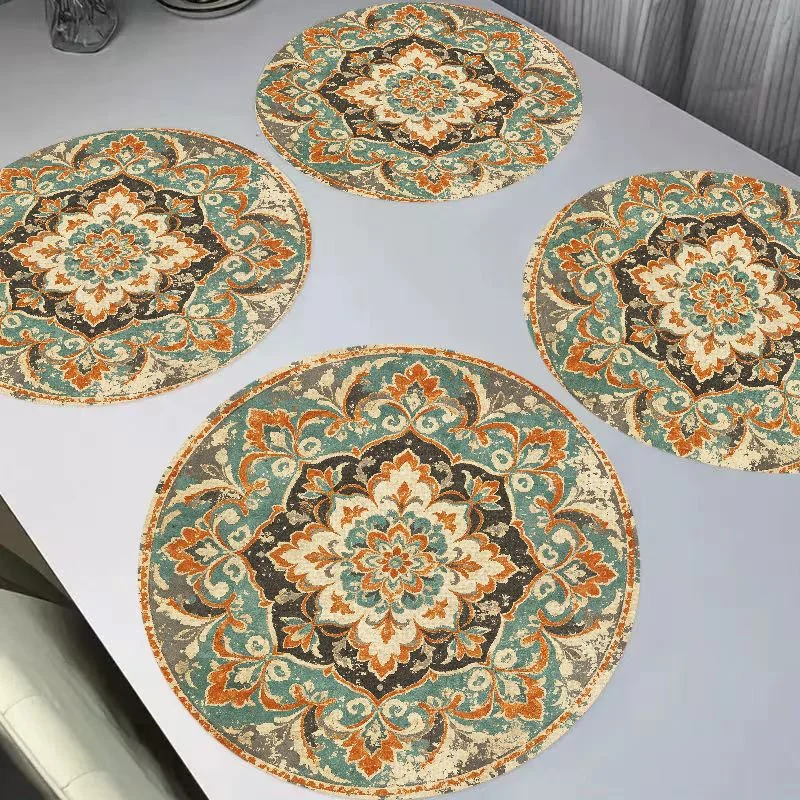 VIKAMA Retro Morris Deep Bottom Rose Lily Round Flax Meal Linen Placemats Heat Resistant Wear-Resistant for Table Decoration