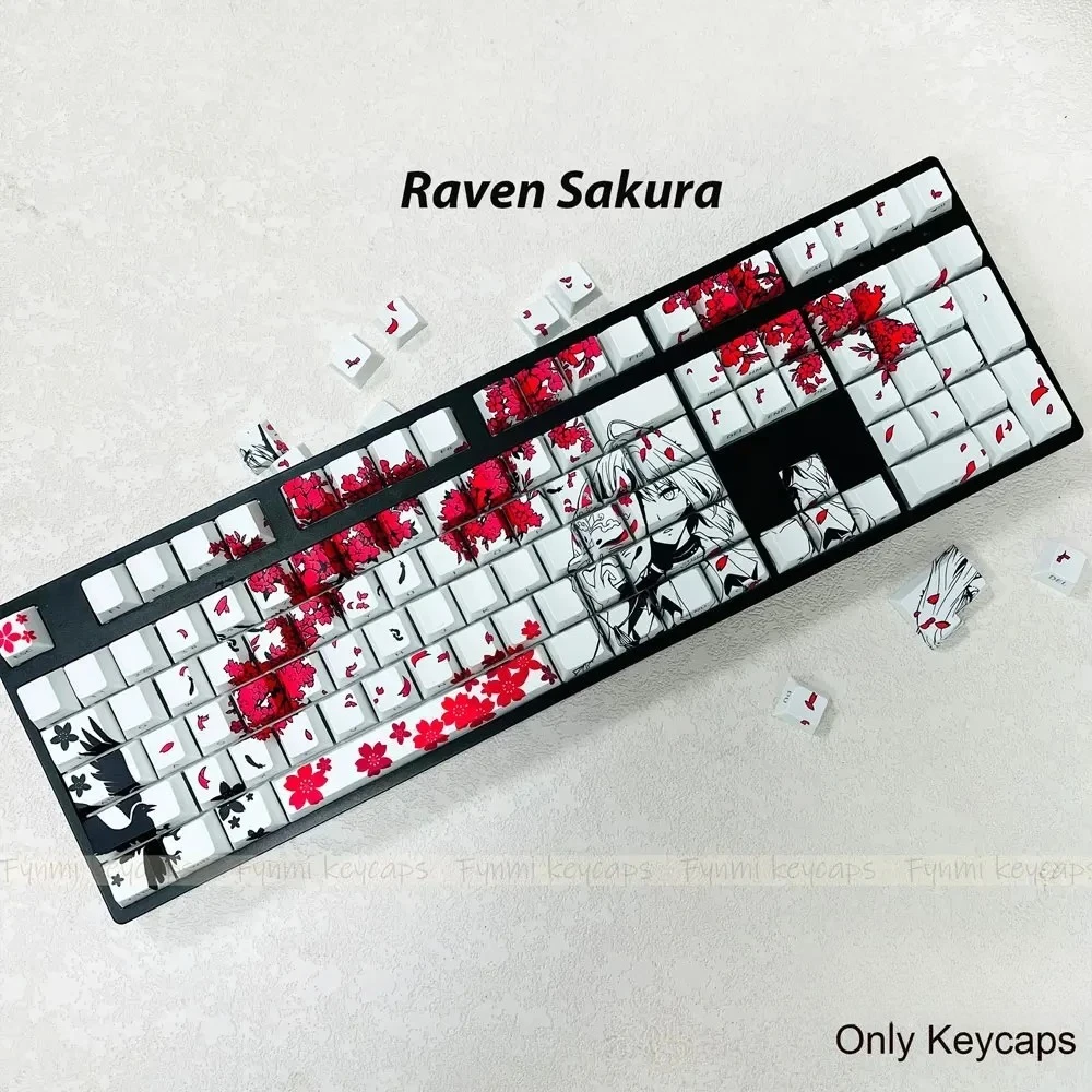 

Raven Sakura ISO ANSI South-Facing Cherry Profile с подсветкой, 129-клавишный набор сублимированных колпачков из ПБТ с полной краской