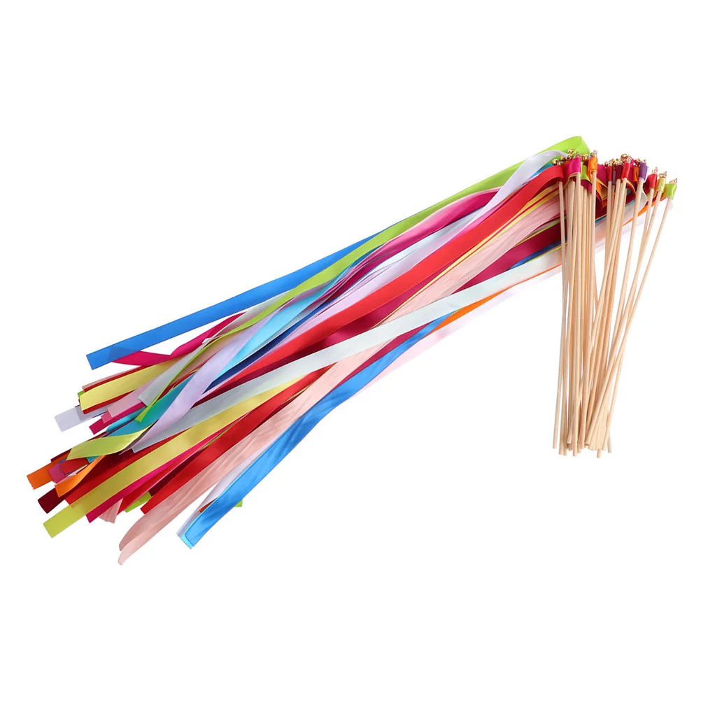 

20 Pcs Wood Wands Wedding Favors Fairytale Stick with Bell Ribbon Party Dancing