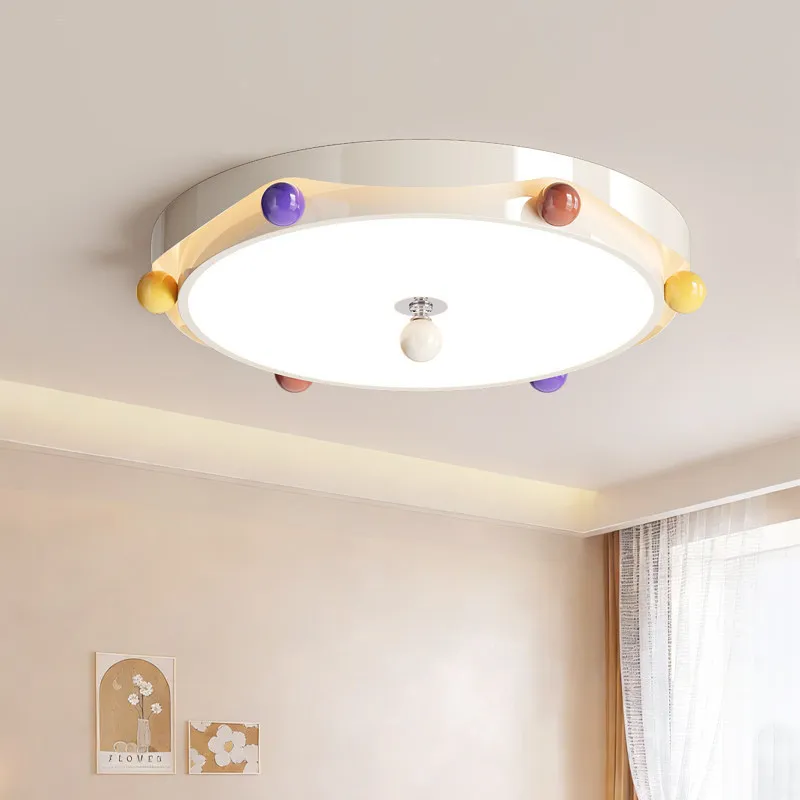 French Cream Style Children's Room Ceiling Lights LED Colored Balls Girl Bedroom Lamp Modern Warm Living Room Rotundity Fixtures