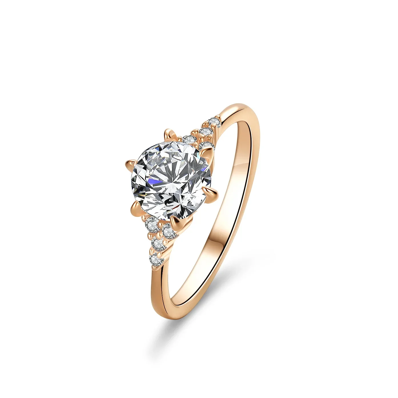 18K gold moissanite ring PT950 platinum six-claw princess crown ins ring plated with champagne gold