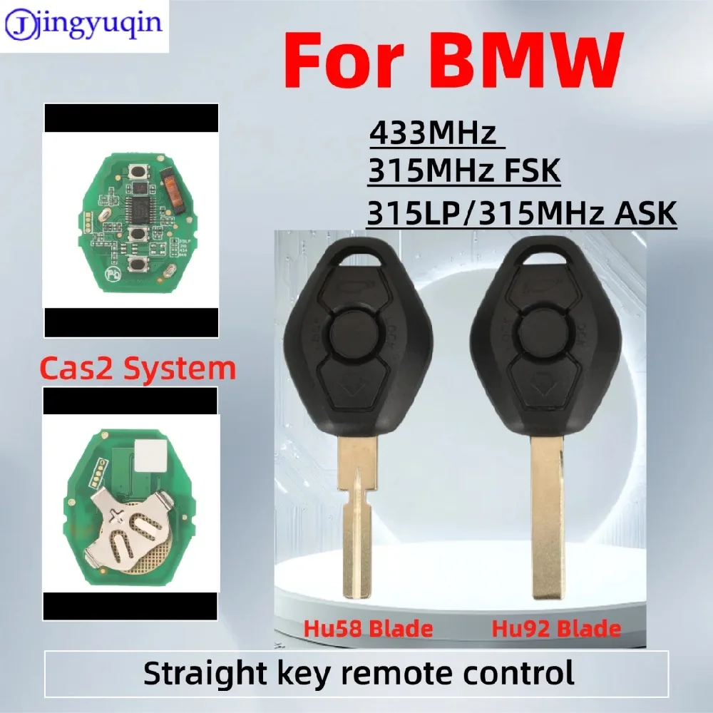 

Ключ-брелок jingyuqin с 3 кнопками для BMW (система CAS2), 315LP/315МГц ASK/315МГц FSK/433МГц, с прямым лезвием Hu92/Hu58