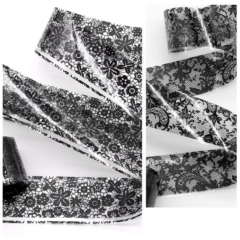 10 لفات 2.5*100 سنتيمتر أسود أبيض الدانتيل مسمار رقائق نقل ورقة مسمار الفن ملصقات شريط الدانتيل DIY بها بنفسك مانيكير التصميم الزينة #2