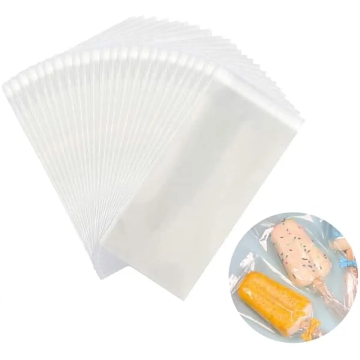 200PCS Popsicle Bags Sealable, Ice Pop Bags For Ice Cream, Self-adhesive Clear Popsicle Wrappers, 6.3' x 3.2' Disaposable