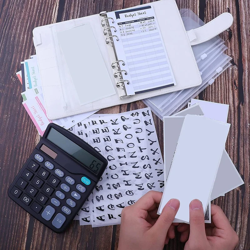 A6 PU Binder Cover With A6 Binder Pockets Expense Budget Sheets Sticker Labels For Money Saving Cash Envelopes System