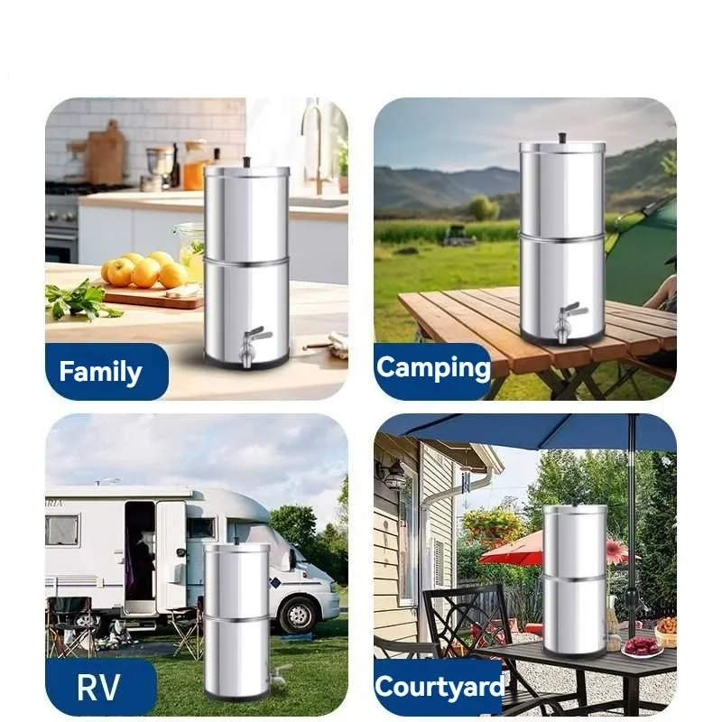 Outdoor Stainless Steel Gravity Water Purifier, Portable Gravity Water Purifier 21*48cm Suitable for Camping and Outdoor Use
