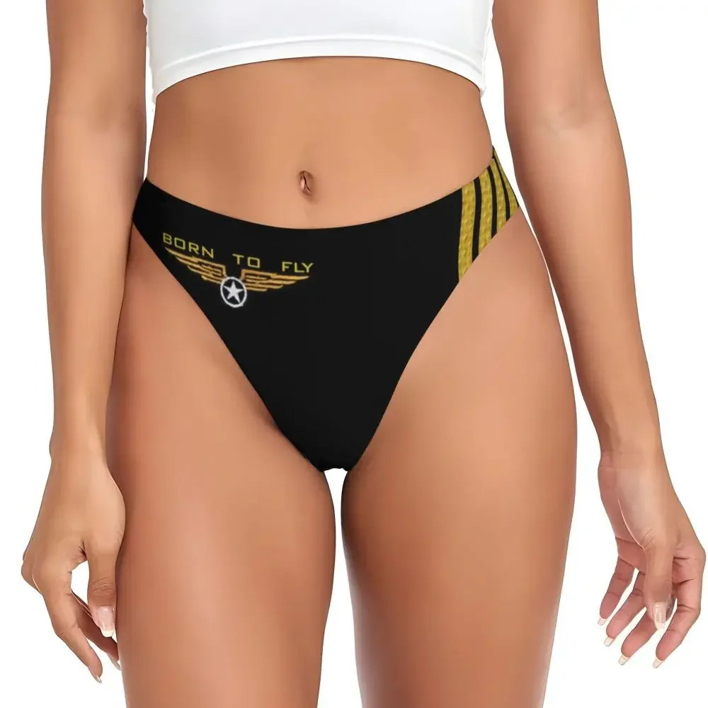 

Custom Spitfire War Planes In Flight On Navy Blue G-string Thong for Women Stretch Supermarine Fighter Pilot Panties Underwear