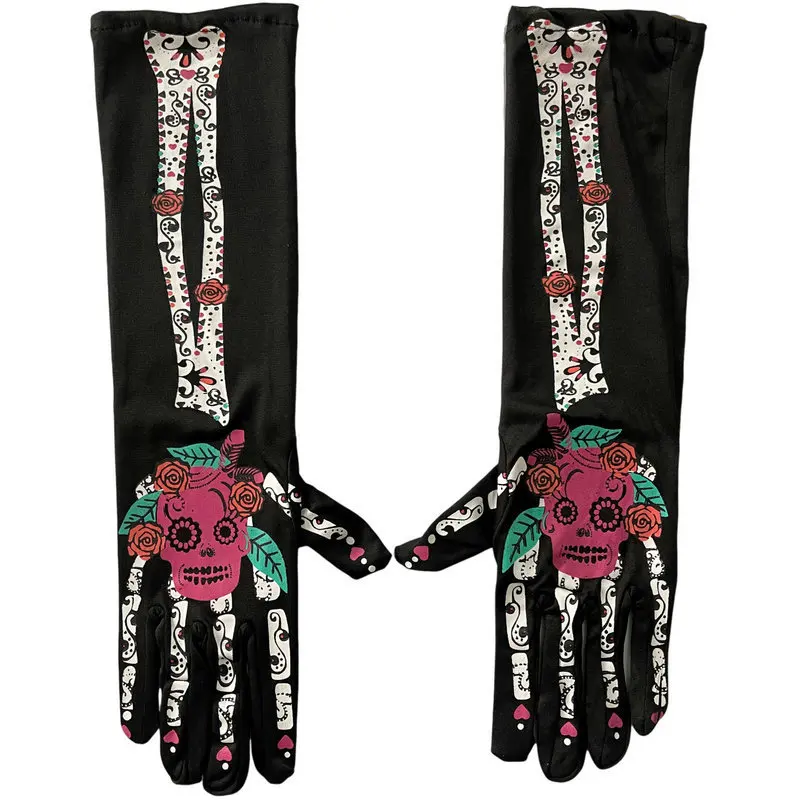 Halloween Colored Bone Print Death Gloves for Women and Men