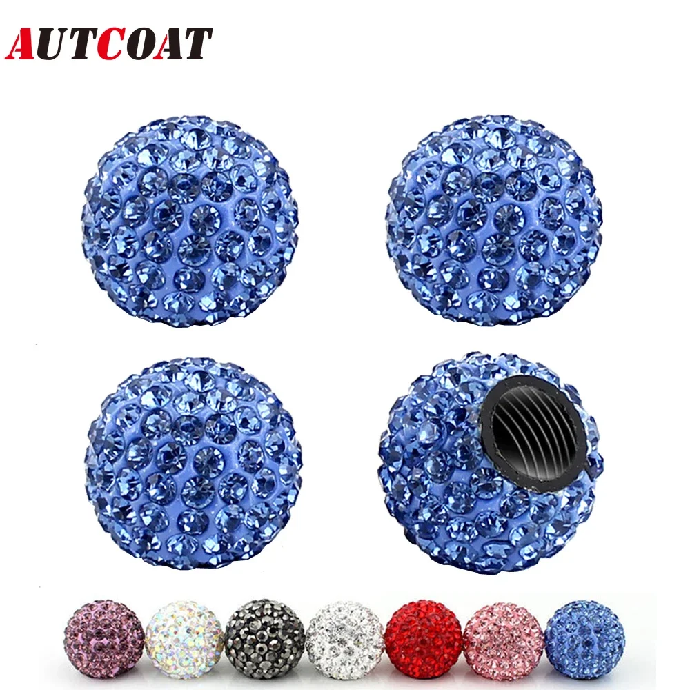 

AUTCOAT Valve Stem Caps, 4Pcs Handmade Crystal Rhinestone Universal Car Tire Valve Caps, Dustproof Bling Car Accessories