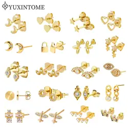925 Sterling Silver Ear Needle Exquisite Star Moon Geometric Small Zircon Stud Earrings Unisex Wild Earrings Girl Huggie Jewelry