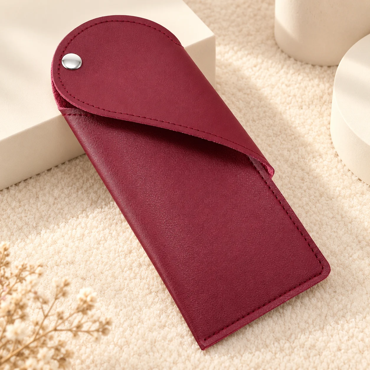 1pc Stylish PU Leather Sunglasses Case Portable Anti-Scratch Snap Button Solid Color Eyeglass Pouch for Women Travel Daily Use