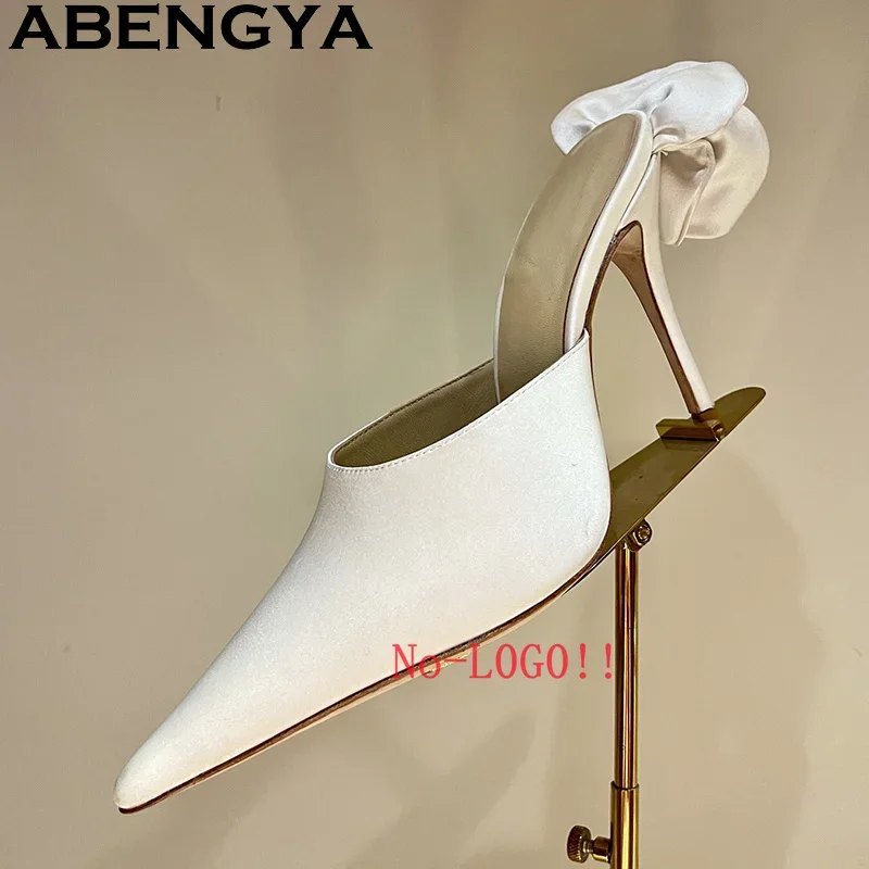 

New Pointy Peep Toe Thin High Heels Slippers Women Metal Decoration Fashion Mules Slippers Summer Sexy Dress Party Shoes