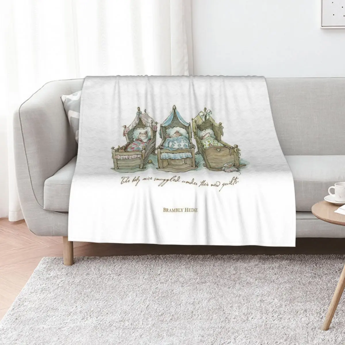 

The Brambly Hedge baby mice snuggle in their cots Throw Blanket Quilt decorative Bed linens Sofa Throw Blankets