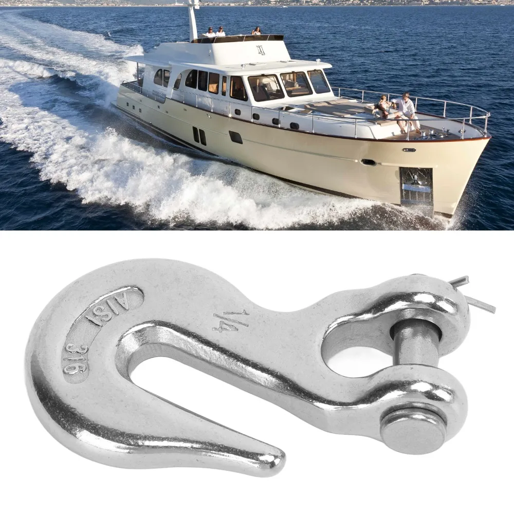 316 Stainless Steel Marine Boat Slip Lifting Hook 1000lbs Load Bearing Heavy Duty Slip Hook 1/4in Clevis Hook Boat Application