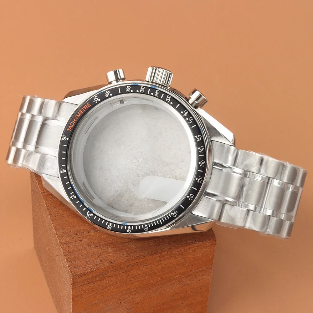 40mm VK63 Silver Watch Case Blue Green Black Silver Bezel Insert For VK63 VK64 Quartz Chronograph Movement 316L Steel Bracelet