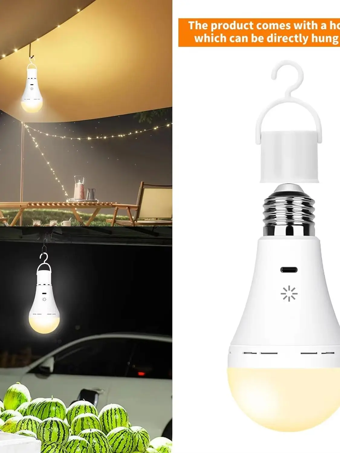 E27 LED Notfall-Glühbirne USB Typ C Wiederaufladbar 3000K-6000K Dreifarbig Wechselndes Licht Fernbedienung Innenbeleuchtung für Zuhause – Detail 3