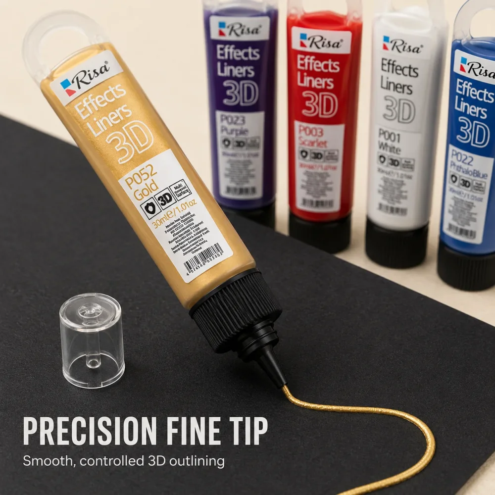 30Ml 3D Dimensional Texture Acrylic Paint Pens Waterproof Quick‑Dry 3D Effect Liner Pen for Outlining on Glass Paper Stone