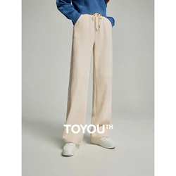 Toyouth Women Fleece Thicken Sweatpant 2023 Winter Drawstring Waist Straight Wide-leg Trousers Comfort Soft Beige Black Pants