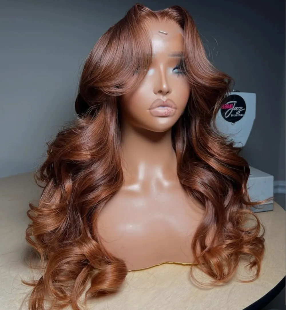 الشوكولاته البني الاصطناعية الدانتيل شعر مستعار أمامي طويل مستقيم الدانتيل شعر مستعار أمامي قبل قطعها شعري طبيعي غلويليس ألياف مقاومة للحرارة