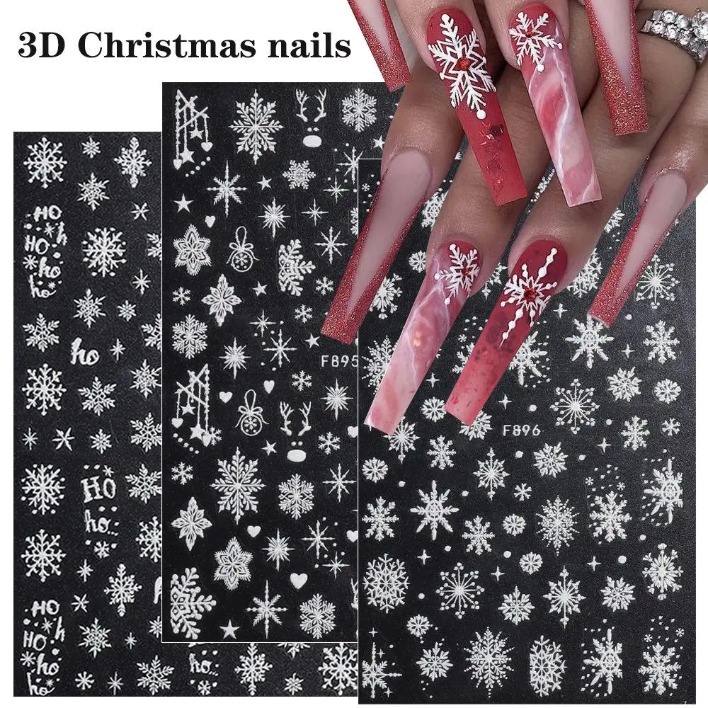 10/5/3/1PCS Snowflake Nail Art Decals White Christmas Designs Self Adhesive Stickers New Year Winter Gel Foils Sliders Decora