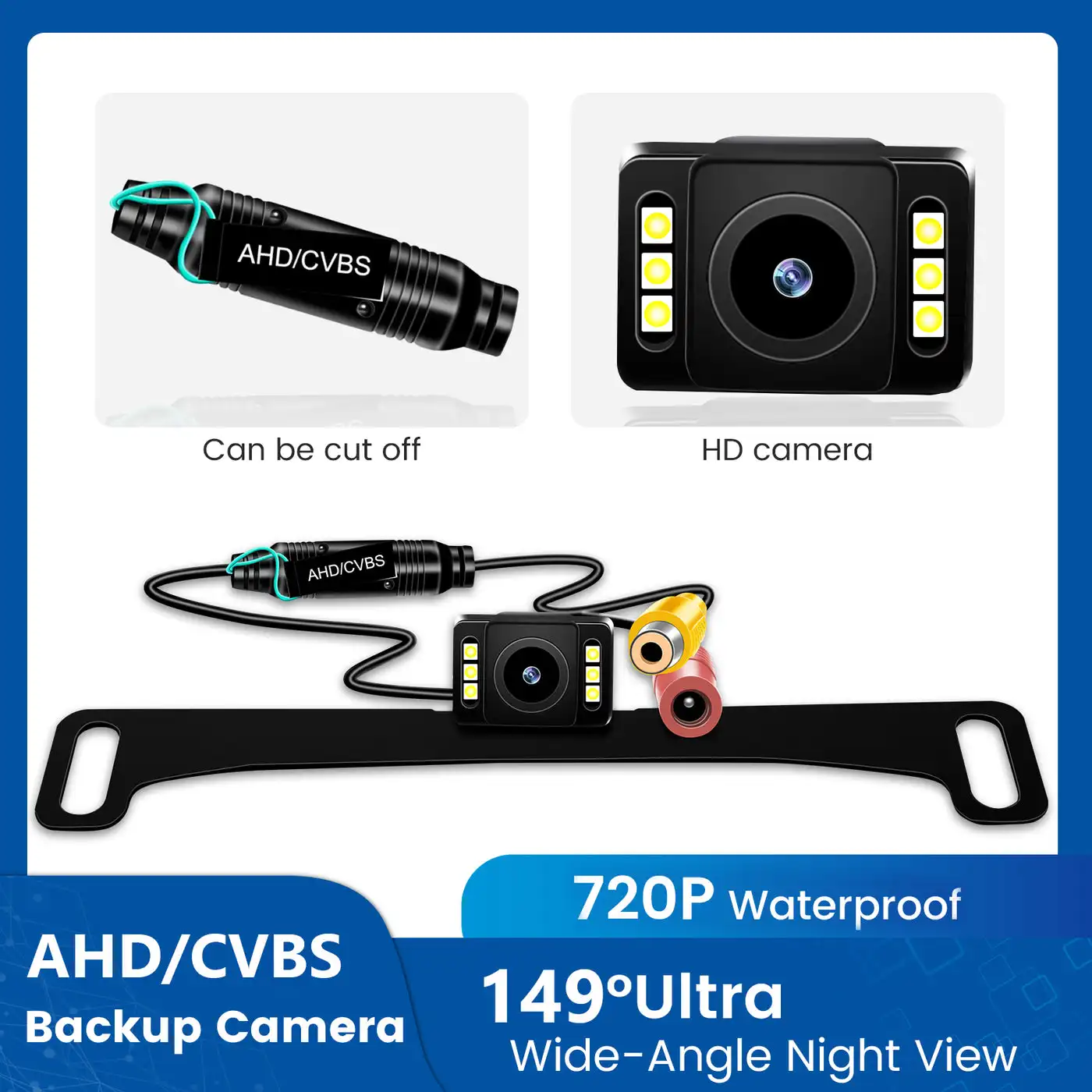 Dasaita AHD / CVBS HD Parking Camera For US Version License Plate Frame 6 Lights LED Light Board Waterproof Reversing Cam