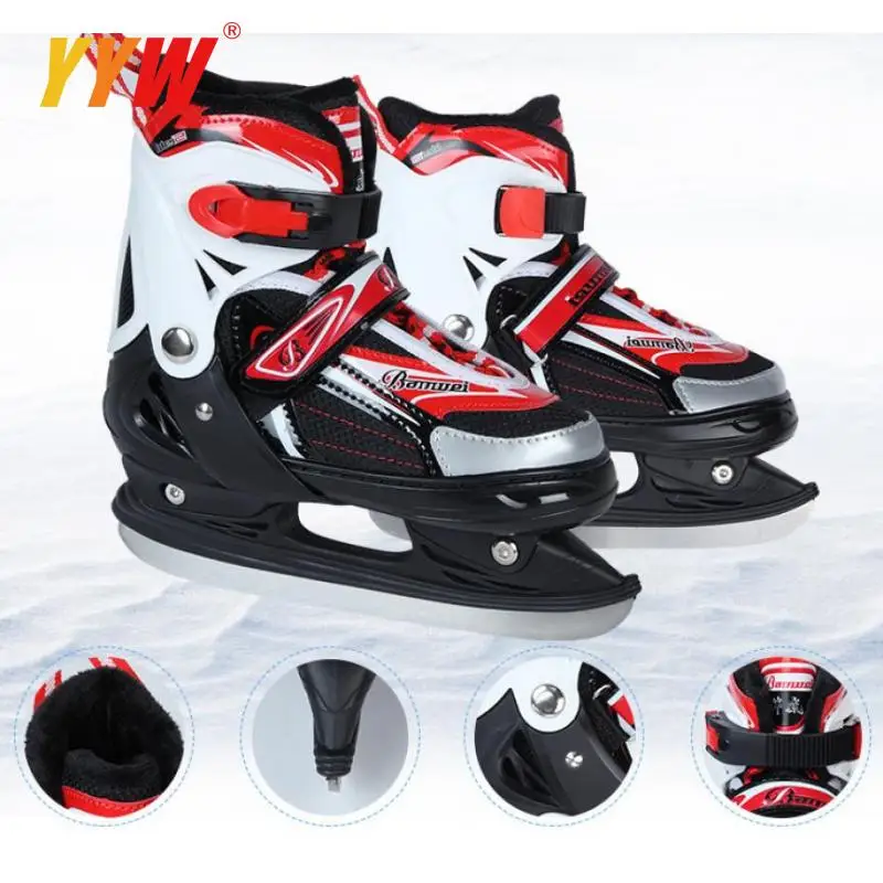 New Ice Hockey Shoes Inlinethermal Professional Women Adult Kids Ice Blade Skates Figure Skating Shoes Adjustable Blue Pink Red