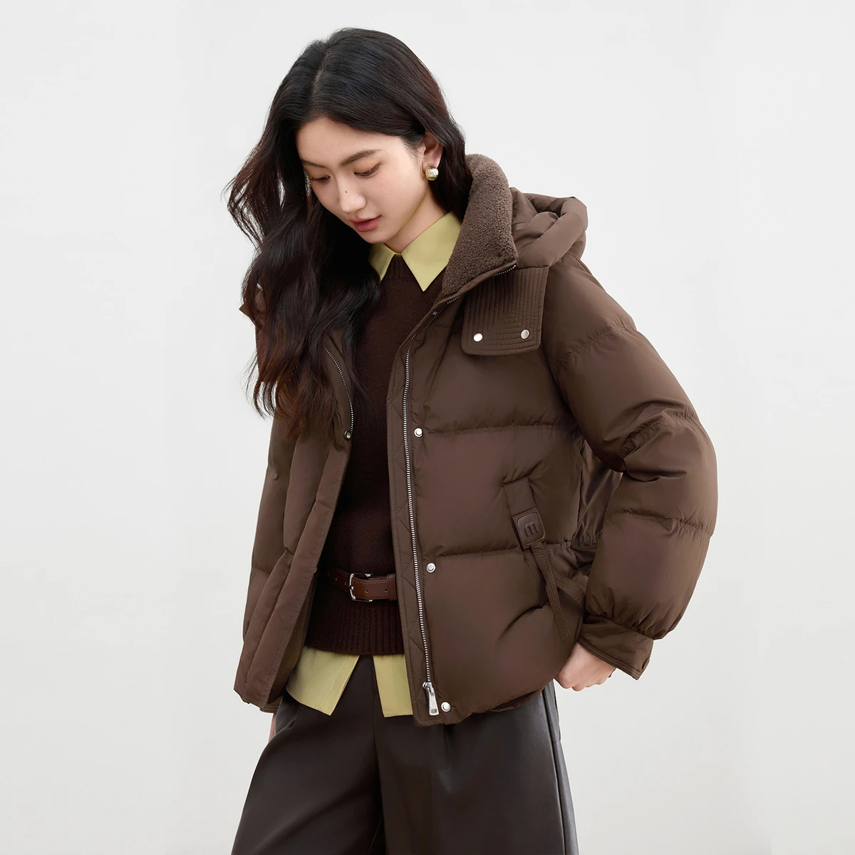 SENTUBILA Women Puffer Coat Winter Hooded Zip 2026 90% White Duck Down Jacket Warm Stand Collar Loose Short Outerwear W54YE2037