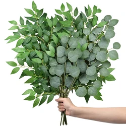 Yannew Italian Ruscus Greenery Stems Artificial Eucalyptus Plant Hanging Garland for DIY Wedding Arch Bouquet Table Center Decor