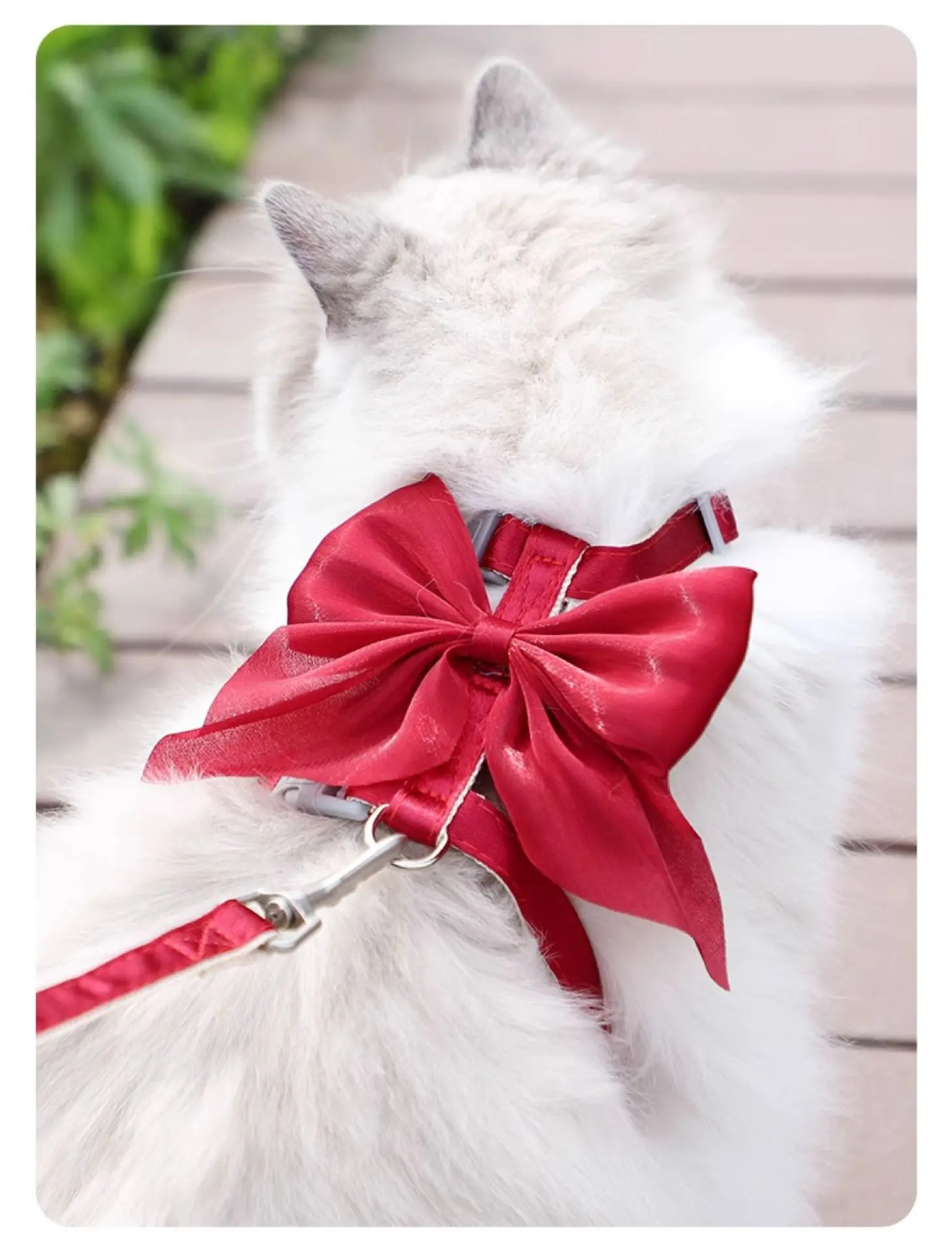 1 Stück 120cm Katzengeschirr-Set mit Großer Schleife, Niedliches Haustier-Brustgeschirr für Spaziergänge im Freien, Atmungsaktiver Weicher Sicherheitsgurt für Kleine Hunde und Kätzchen – Detail 10