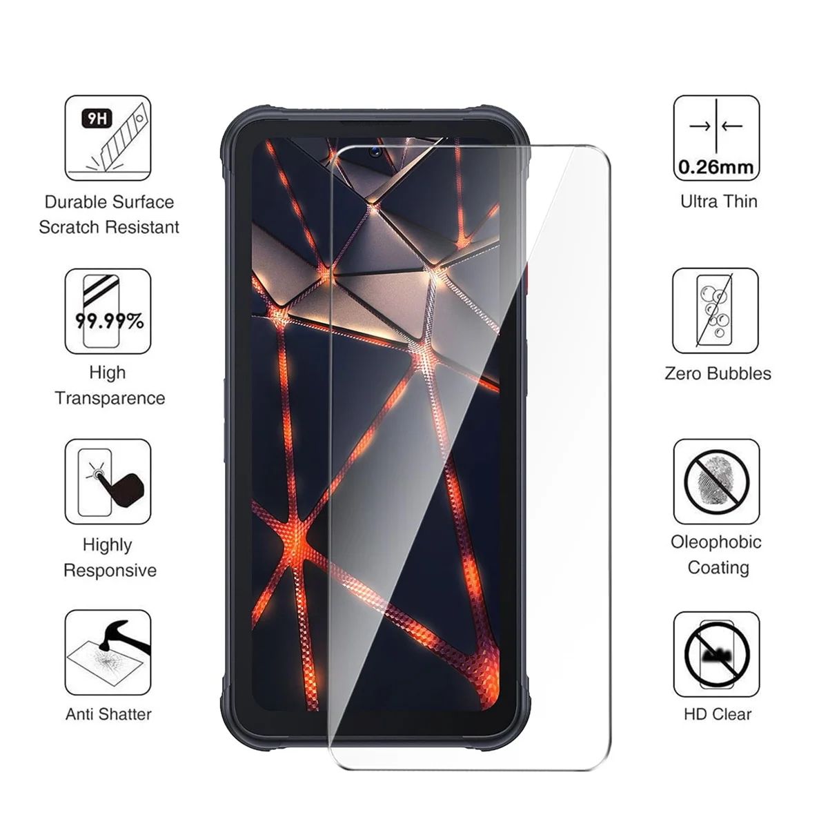 Screen Protector For CUBOT Kingkong Power 8, Tempered Glass HD Crystal 9H Clear Anti Scratch Case Friendly High Aluminum