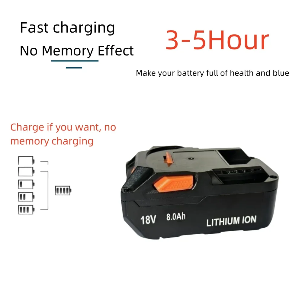 18V 8000mAh For AEG Ritchie RIDGID Rechargeable Lithium-ion Battery Suitable for Power Tool Battery Replacement