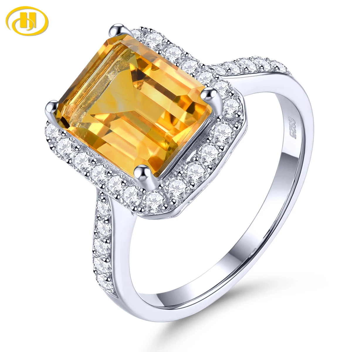 Natural Citrine Solid Silver Rings Women  Jewelrys 3 Carats Genuien Crystal Luxury Classic Design Anniversary S925 Gifts