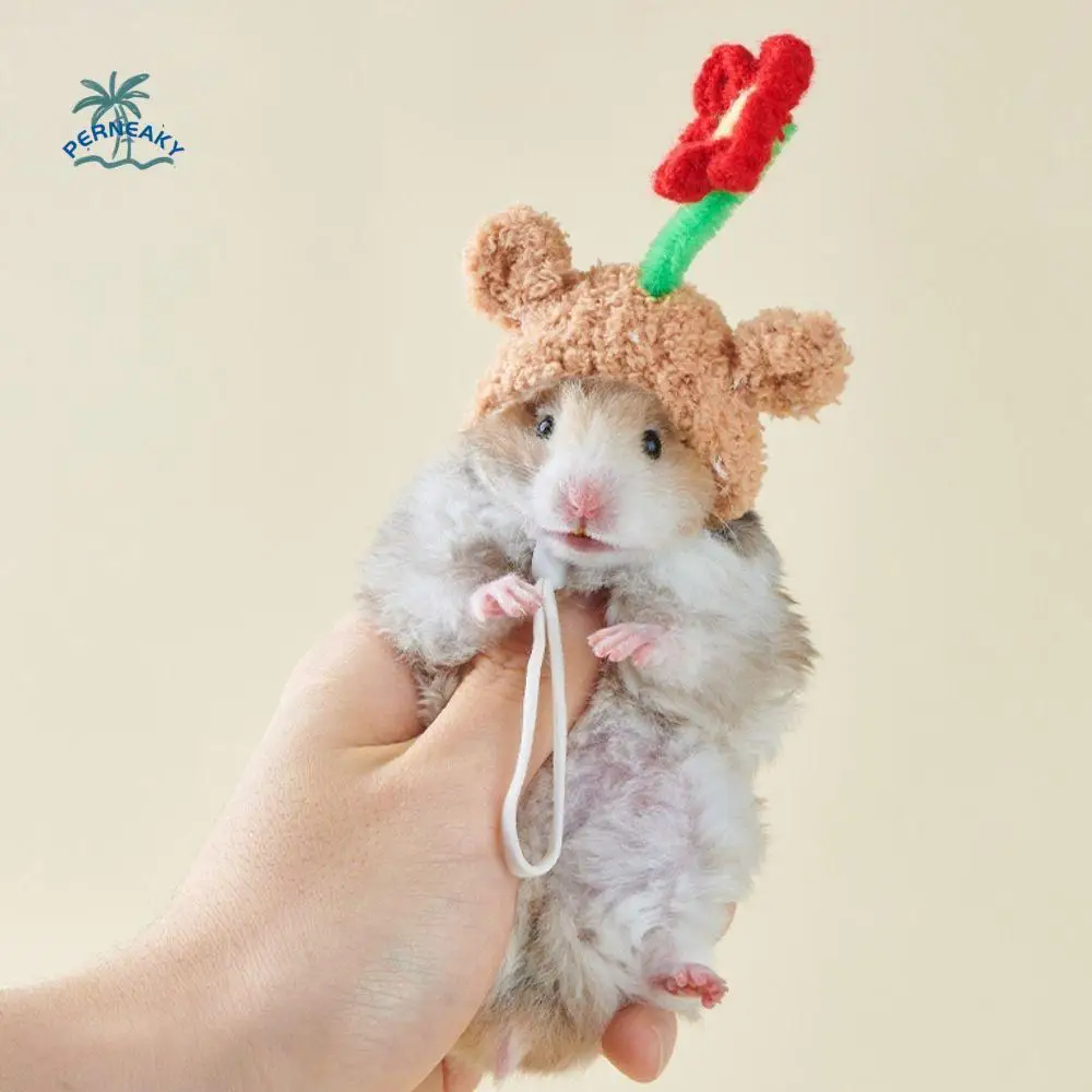 Cute Decorative Hamster Wool Hat Soft Adjustable Crochet Knitted Hamster Hat Breathable Mini Pet Hat For Birds Rat Guinea Pig