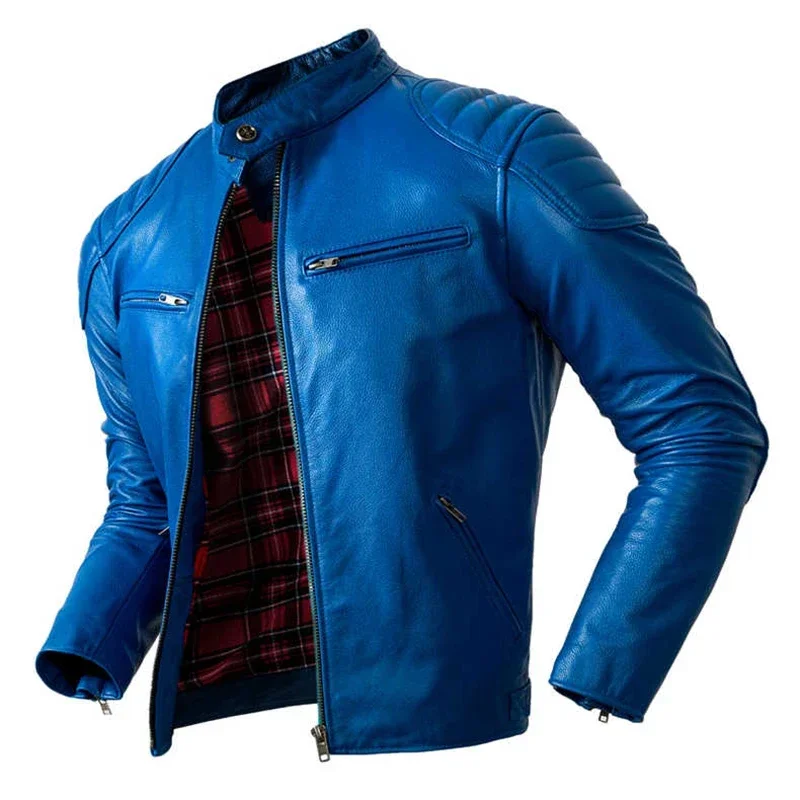 

Pure top layer cowhide genuine leather jacket men's motorcycle stand-up collar slim-fit trendy leather jacket short autumn and w