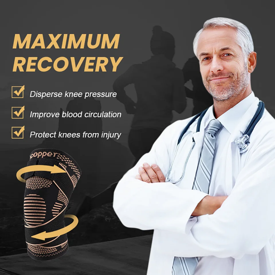 GTUBIKE 1 قطعة دعامات الركبة النحاسية مع حزام لآلام الركبة للنساء والرجال، تخفيف آلام المفاصل، دعم الركبة للجري، رفع الأثقال