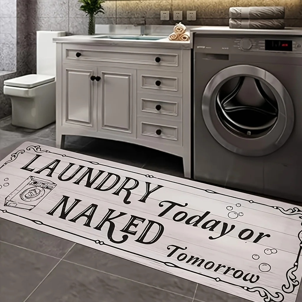 

Vintage Farmhouse Grey Laundry Room Runner Rug - Creative Letter Art Design - Indoor Kitchen Bedroom Decor Carpet Floor Mat