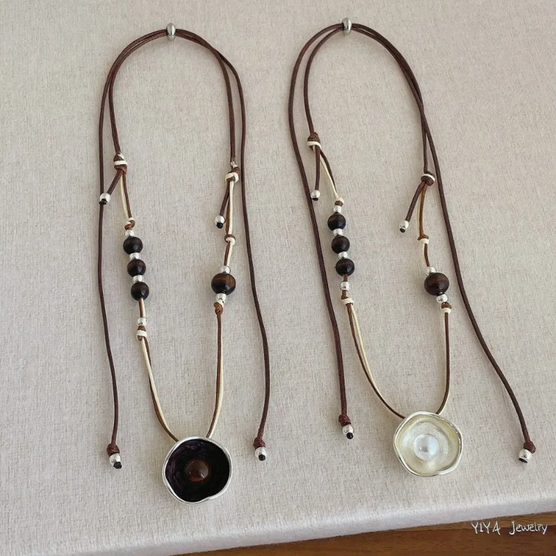 Double Layer Imitation Pearl Pendant Necklace with Adjustable Rope Chain