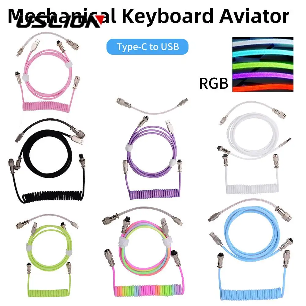 

USLION Mechanical Keyboard RGB Glowing Cable USB Type C Coiled Spring Cord for Gaming Keyboard Navigation Plug Connector Wire