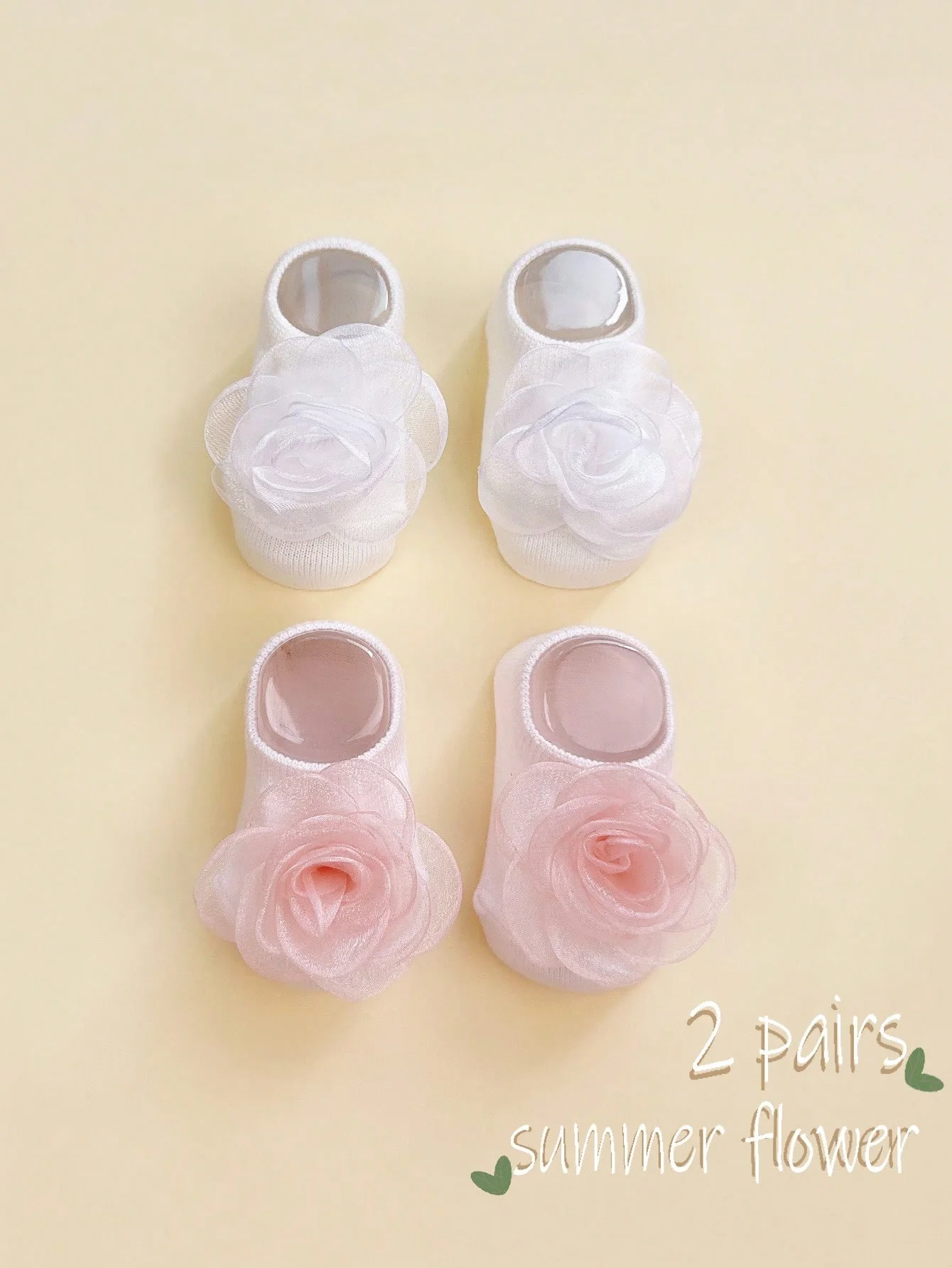 

2 Pairs of Baby Girls Socks with Gauze Flower, Newborn Ankle Boat Socks, Soft Non-Slip Toddler Short Socks for 0-12 Months Infants