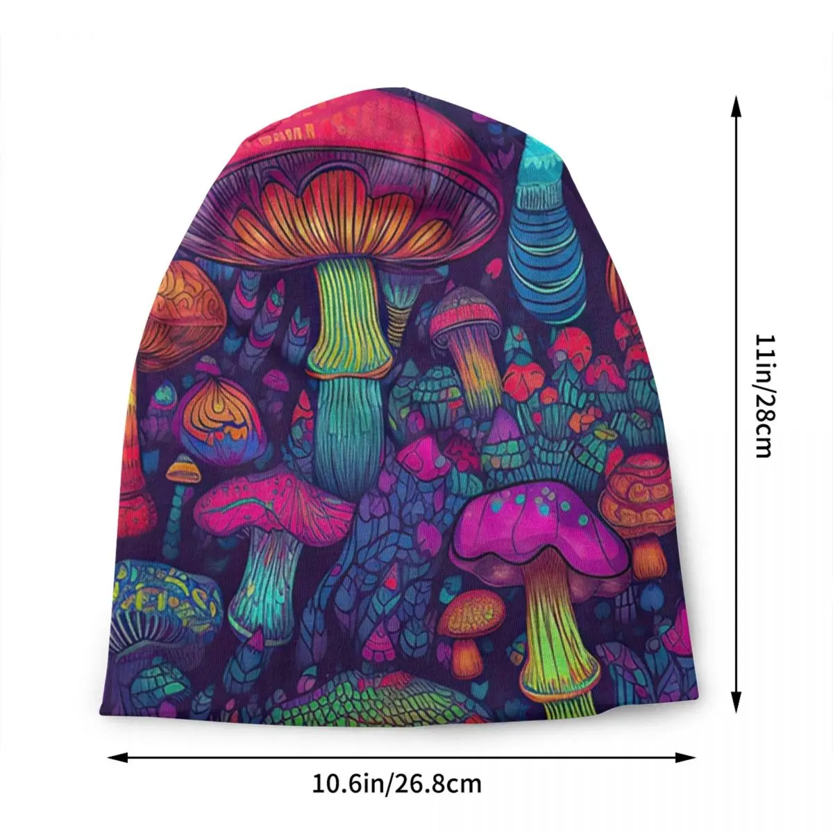 Custom Psychedelic Magic Mushrooms Trippy Goth Skullies Beanies Caps Winter Warm Knit Hat Adult Bonnet Hats Outdoor Ski Cap