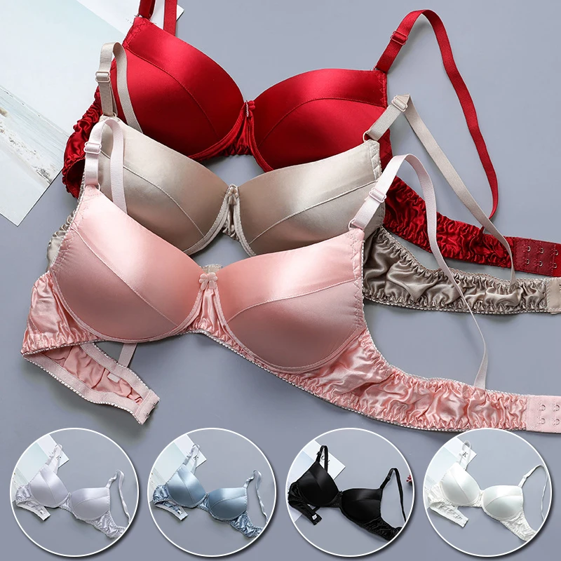 Silk bra 100% double-sided silk seamless underwear Women\'s thin style without steel ring breathable bra