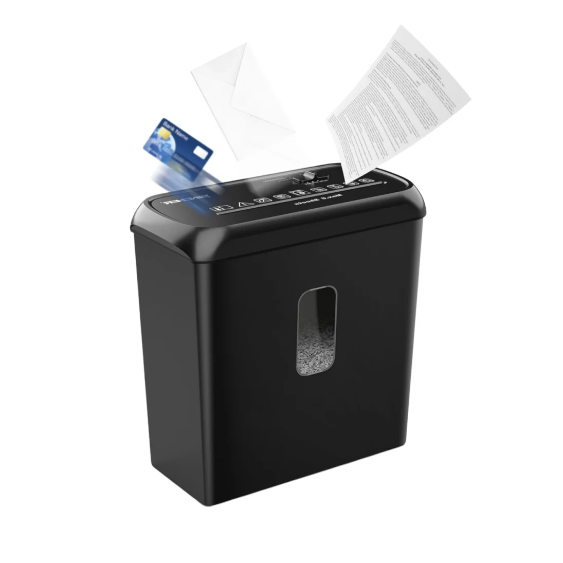 Image of 6-Blatt-Aktenvernichter mit Querschnitt, zerstört Kreditkarten, Büroklammern, Büroklammern, 4 Betriebsmodi, tragbares Griffdesign, kompakter Aktenvernichter mit 11-Liter-Abfallbehälter und