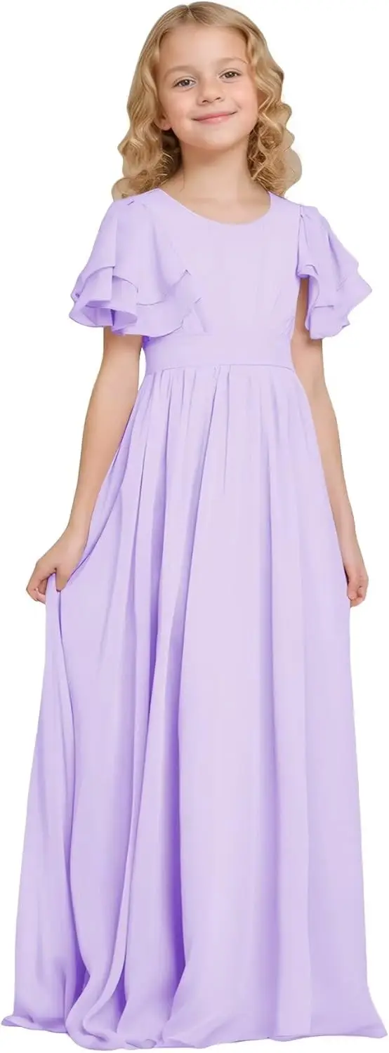 فساتين وصيفة الشرف للصغار 2025 بأكمام قصيرة من الشيفون فساتين فتاة الزهور فساتين حفلات للفتيات فساتين فتاة الزهور