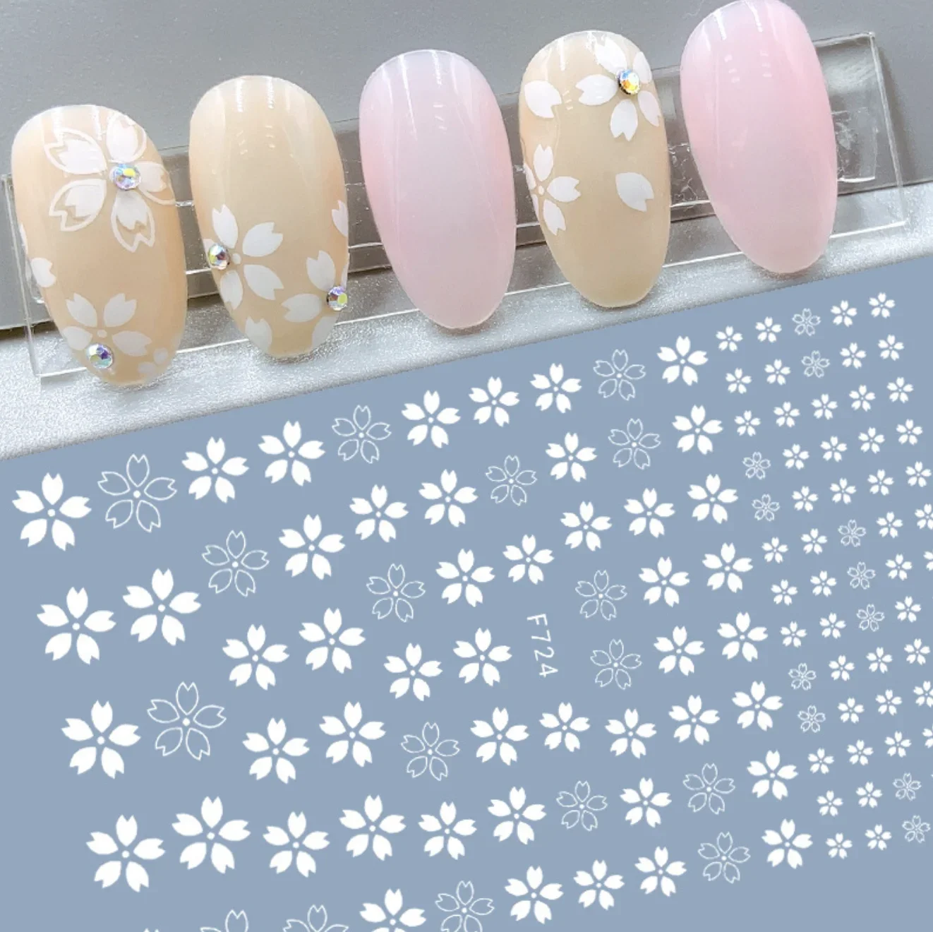 Lovely White Flowers Nail Art  Adhesive Stickers for Nails Cute Paper Parts With Avocado Direct Paste Decals Designs Manicure